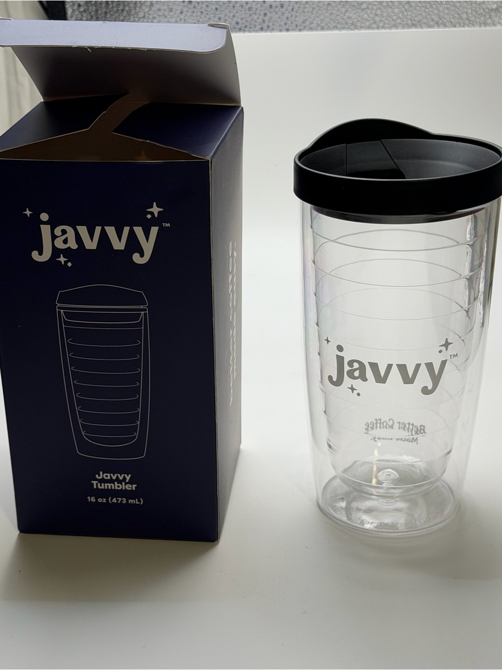 Clear Travel Tumbler with Black Lid - 16 oz